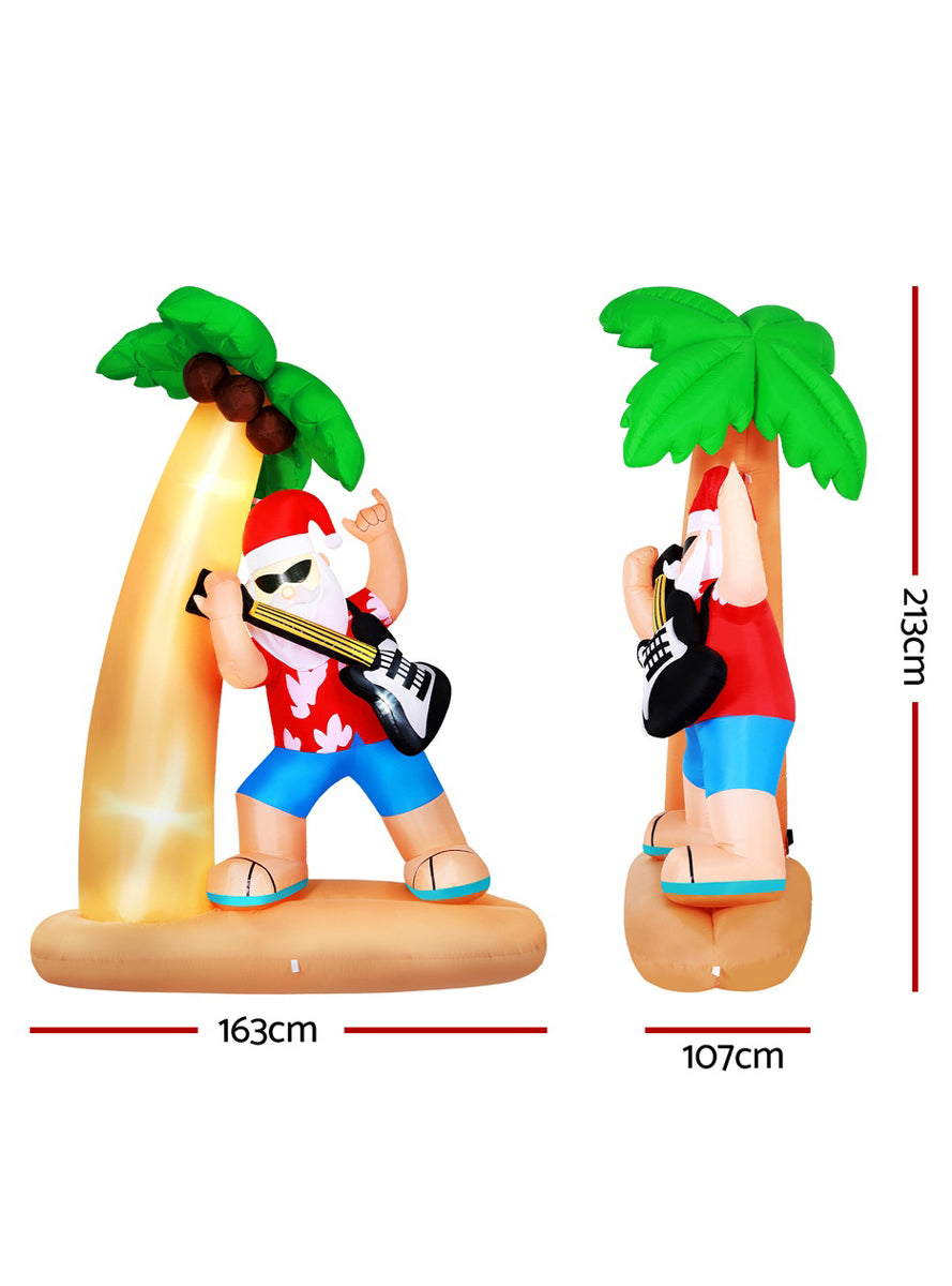 210cm Inflatable Santa with Guitar on Beach Outdoor Christmas Decoration - Dimensions Image