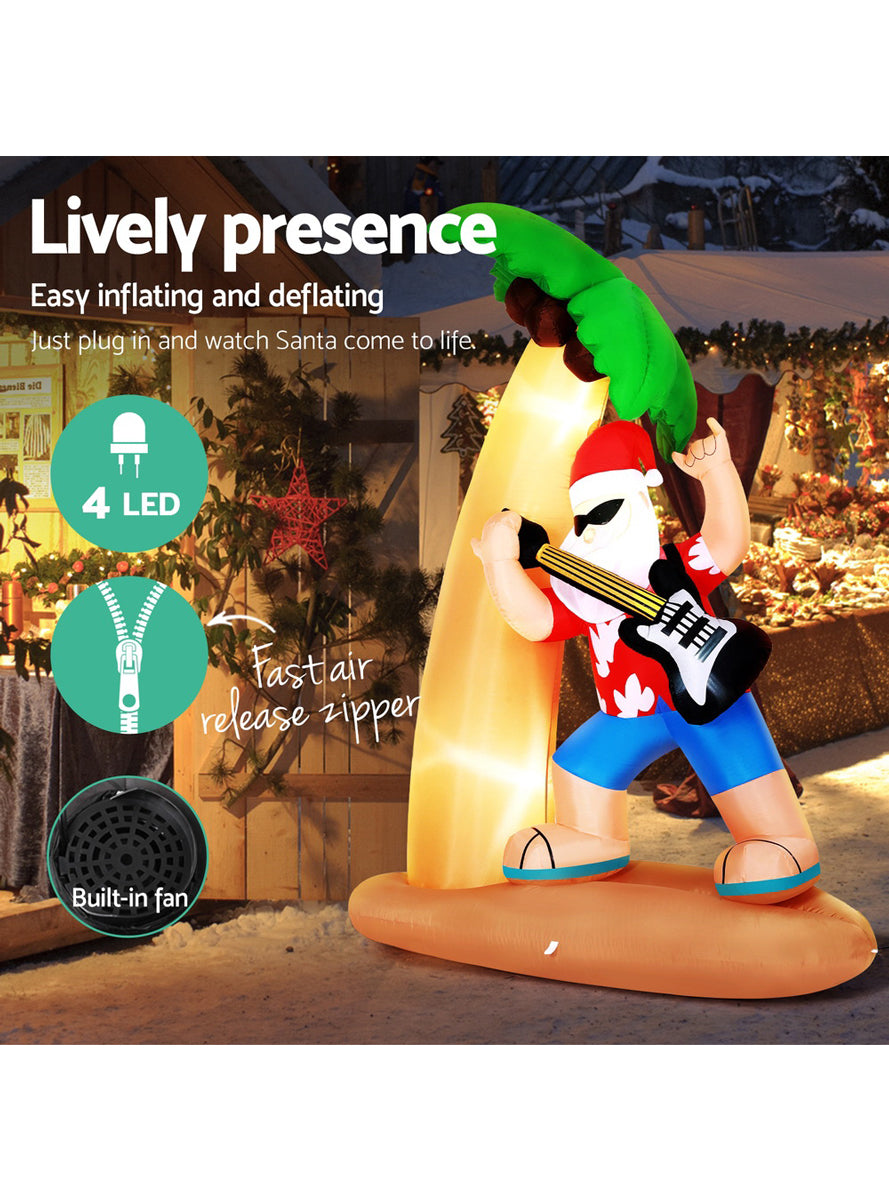 210cm Inflatable Santa with Guitar on Beach Outdoor Christmas Decoration - Information Image 1