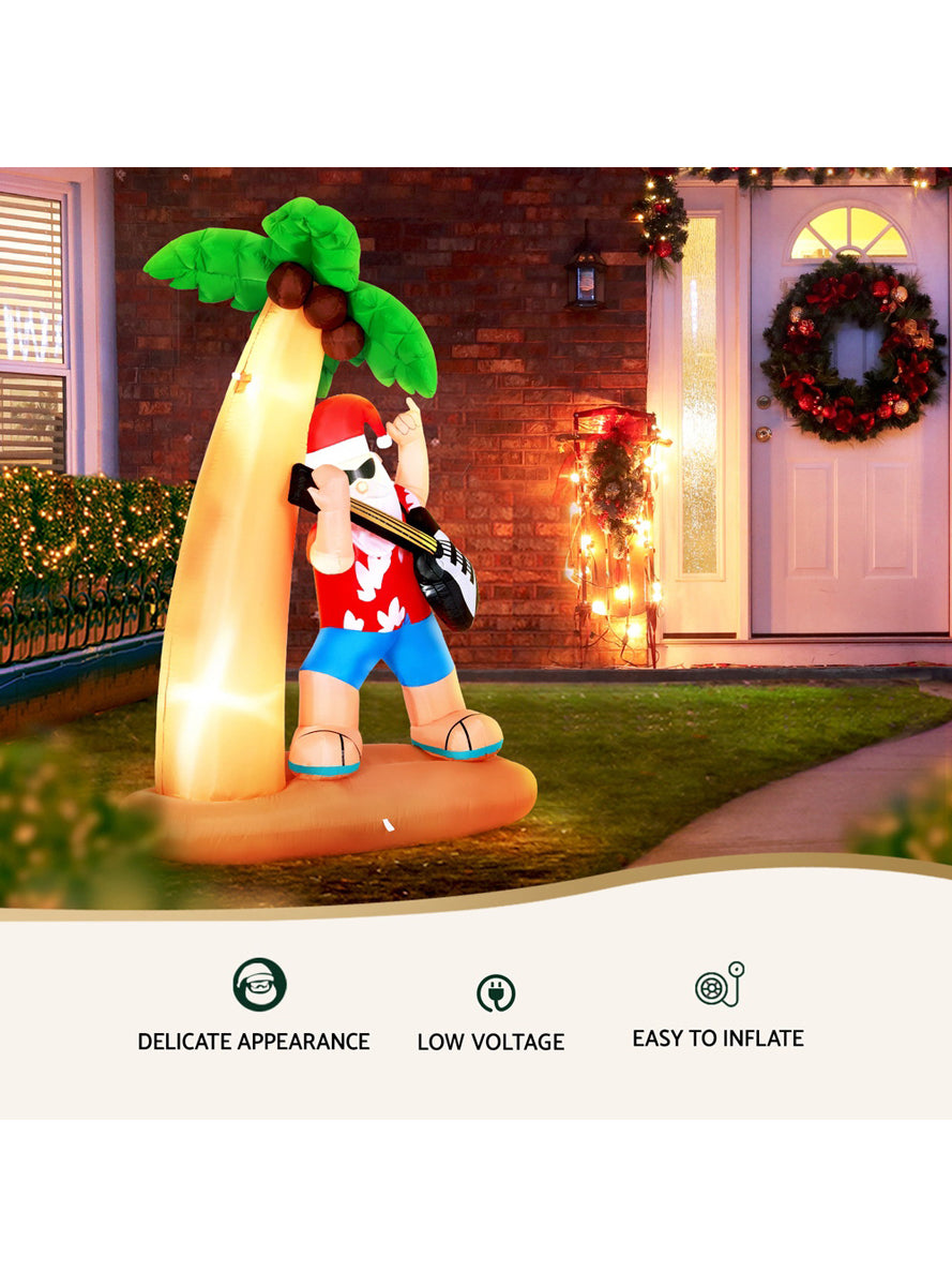 210cm Inflatable Santa with Guitar on Beach Outdoor Christmas Decoration - Information Image 2