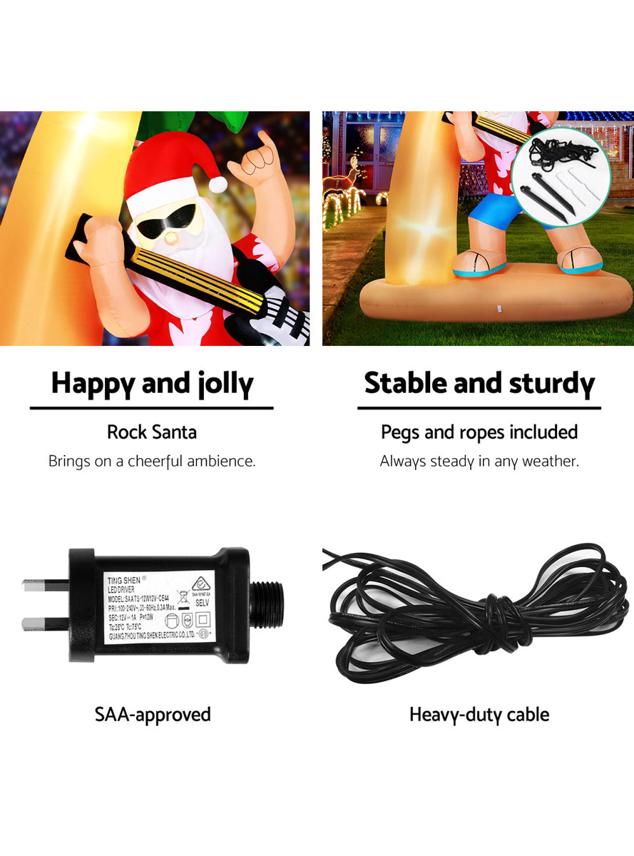 210cm Inflatable Santa with Guitar on Beach Outdoor Christmas Decoration - Information Image 3