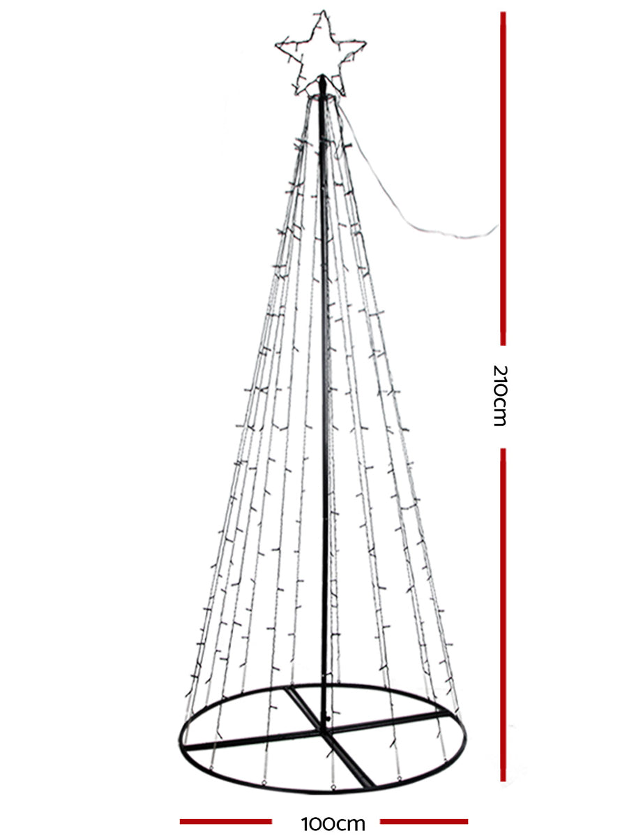 210cm Multicolour Solar Powered Christmas Tree Light Decoration - Dimensions Image
