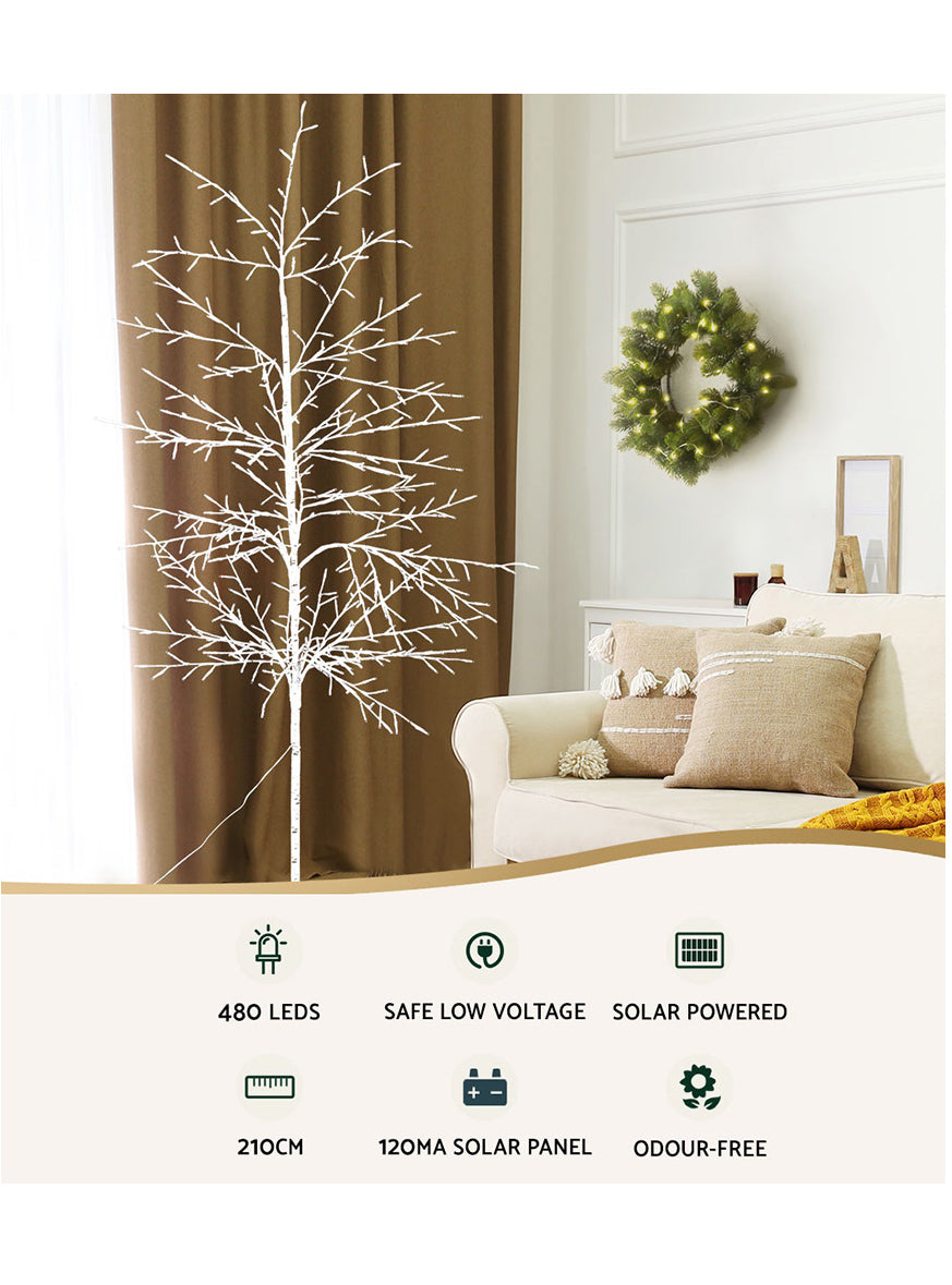 Warm White Solar Powered Twig Christmas Tree Decoration 210cm - Info Image 1