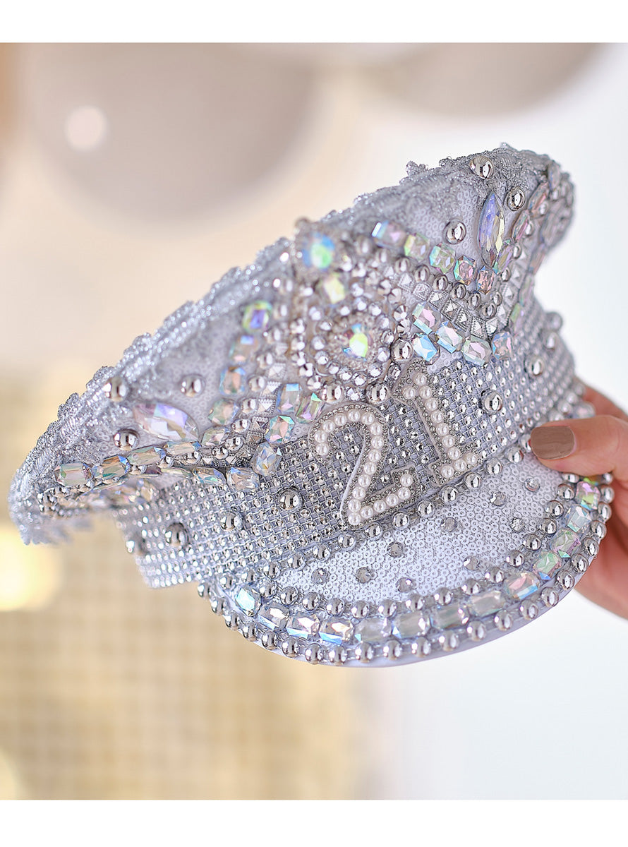21st Birthday Silver Embellished Festival Hat – Lifestyle Image