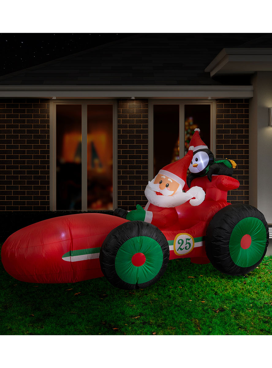 Inflatable Santa in Race Car 225cm Air Powered Christmas Decoration - Alternate Image