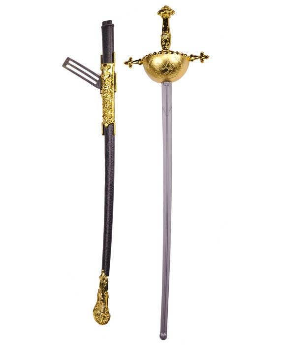 Long Silver Musketeer Sword Costume Weapon with Gold Handle