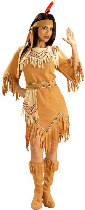 Womens Native Americia Maiden Indian Fancy Dress Costume - Main Image