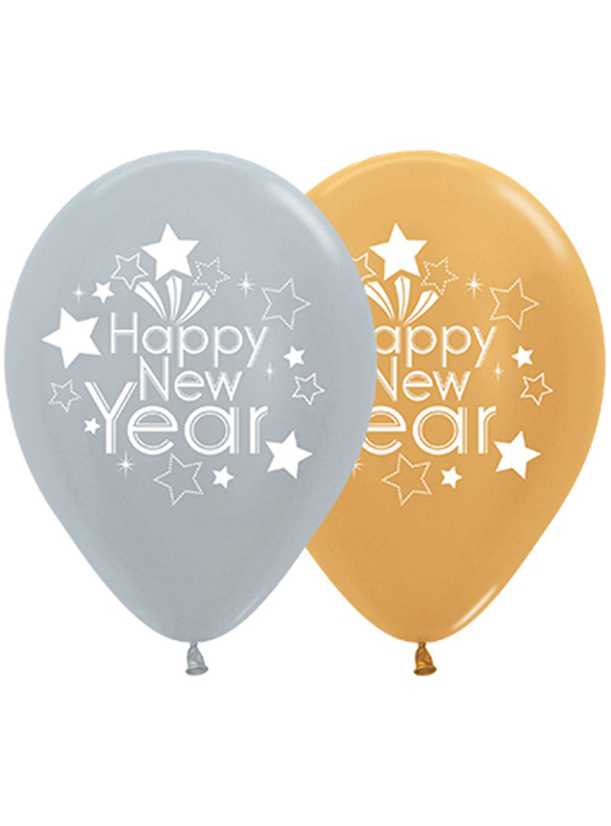 25 Pack Metallic Silver And Gold Happy New Year 30Cm Latex Balloons - Main Image