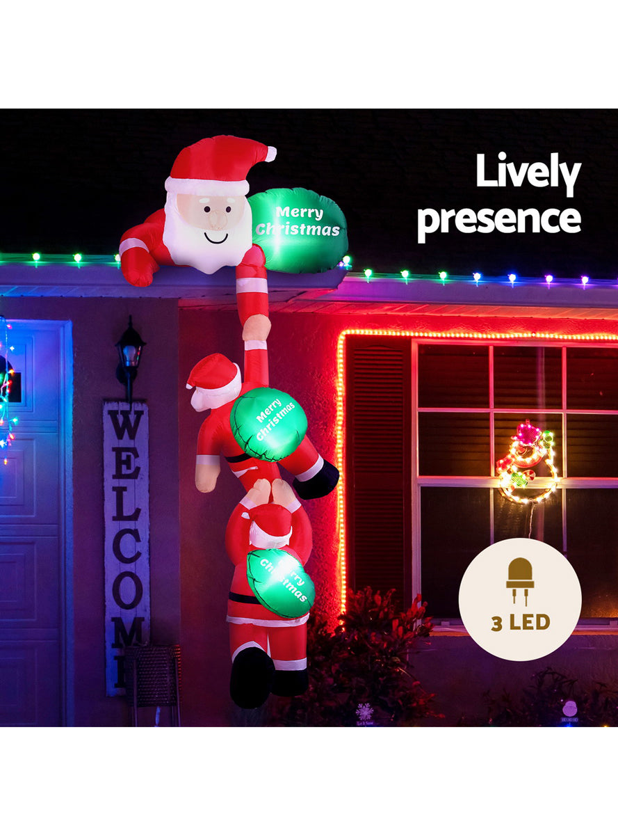 Jingle Jollys Inflatable Climbing Santa Christmas Decoration 250cm - Lighting Details Image