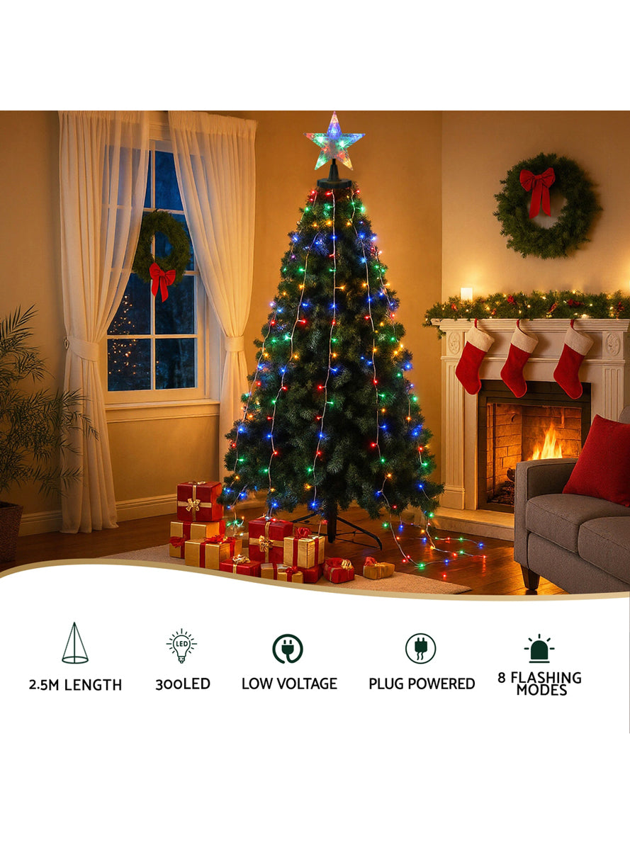 250cm Multicolour Waterfall String Lights Christmas Decoration - Info Image 1