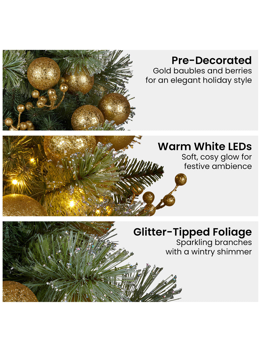 Green Christmas Garland With Lights And Gold Decorations 270cm - Info Image 2