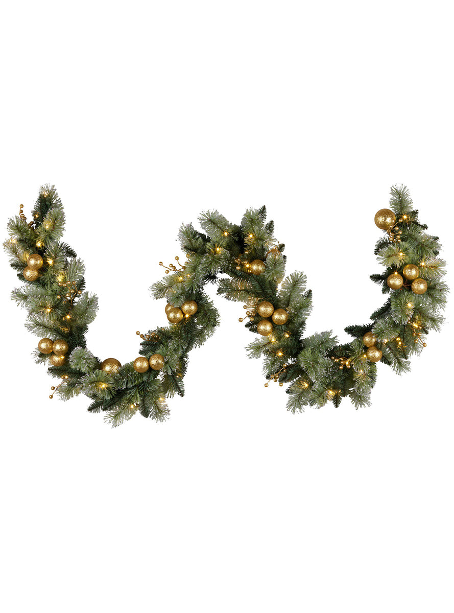 Green Christmas Garland With Lights And Gold Decorations 270cm - Main Image