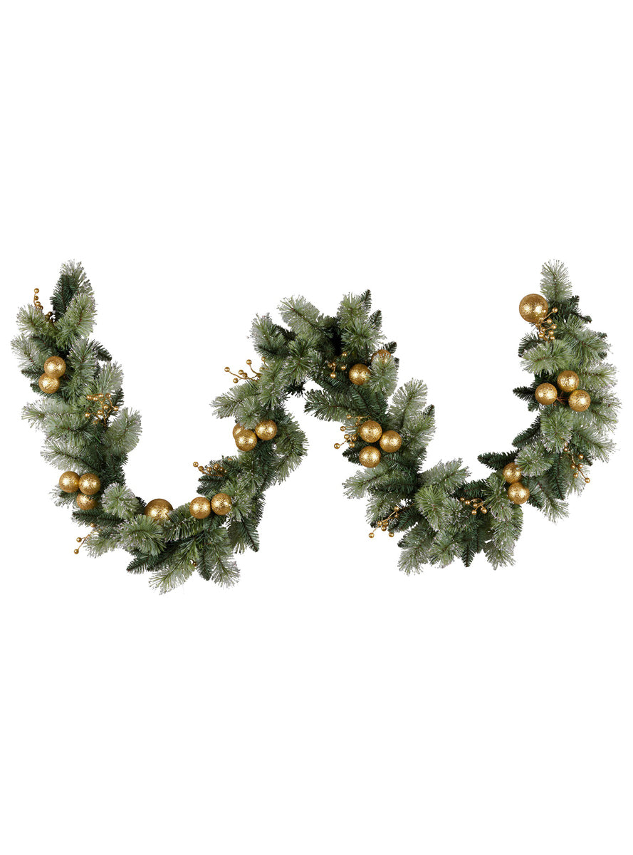 Green Christmas Garland With Lights And Gold Decorations 270cm - Unlit Image 1