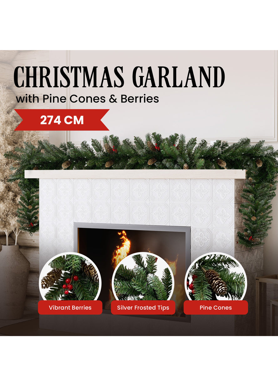 Pine Cone and Berry Christabelle Christmas Garland Decoration 270cm - Details Image