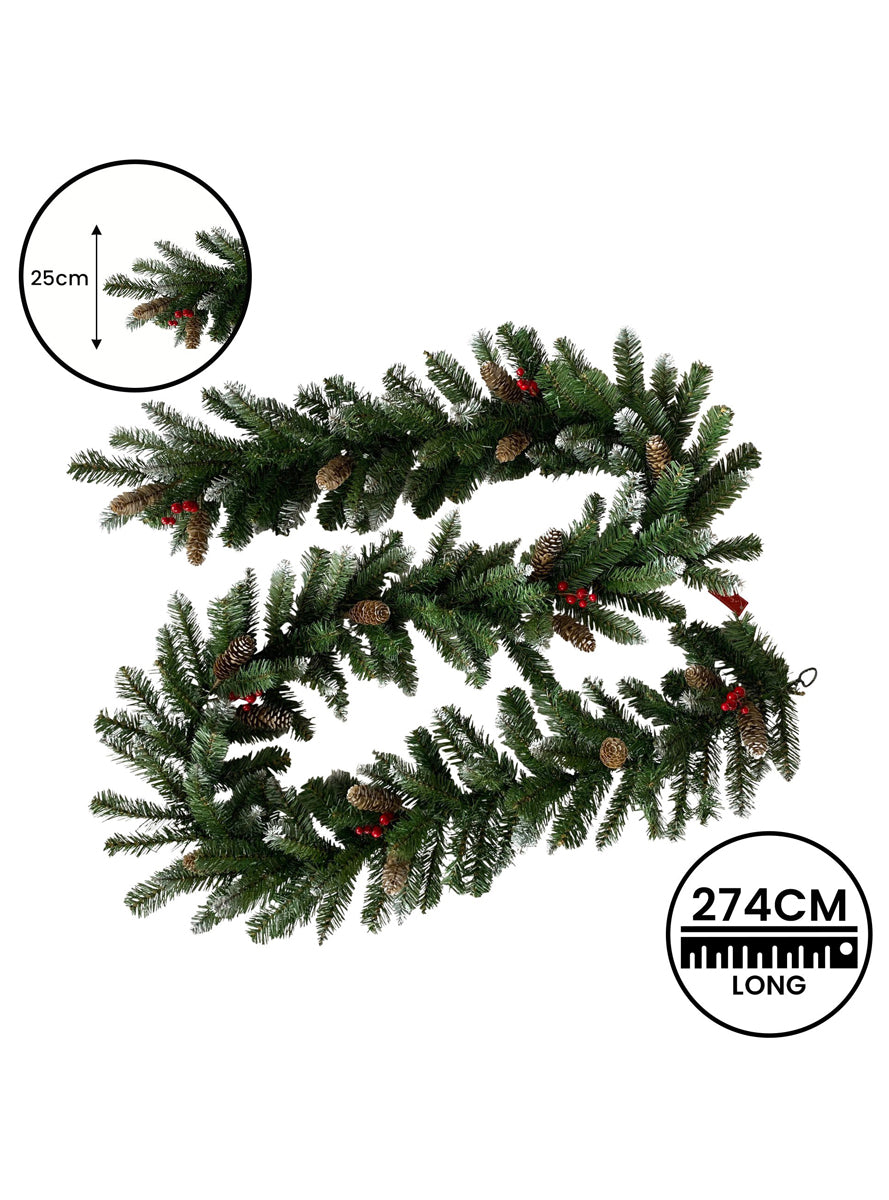 Pine Cone and Berry Christabelle Christmas Garland Decoration 270cm - Measurements Image