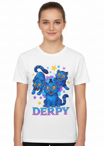 Teens White Kpop T-Shirt with 3 Derpy Demon Tigers Print Main Image