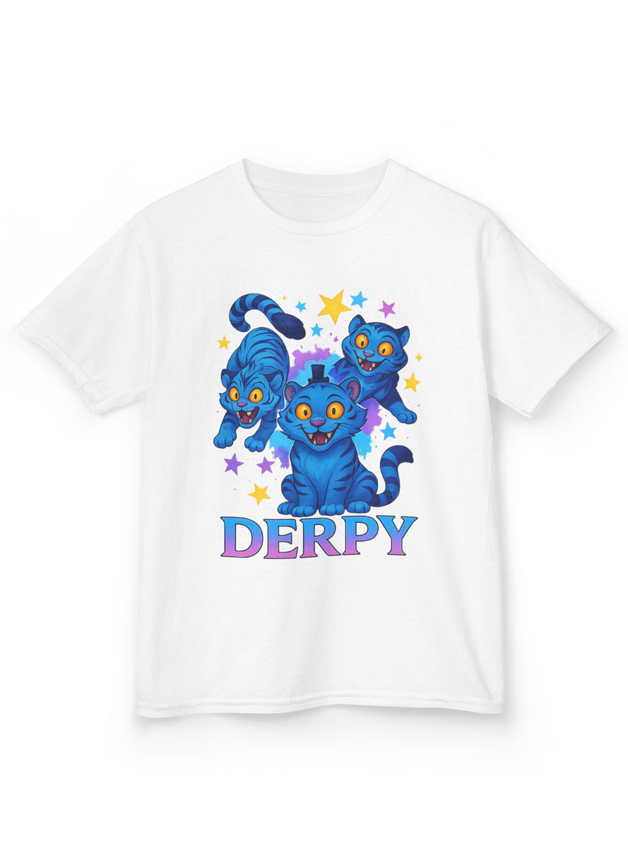 Teens White Kpop T-Shirt with 3 Derpy Demon Tigers Print
