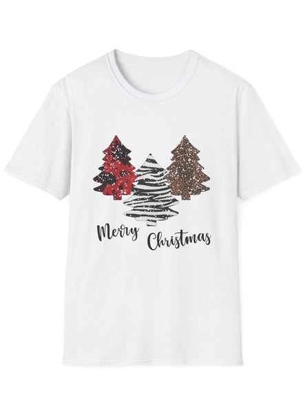Adults White T-Shirt with 3 Christmas Trees and Snow