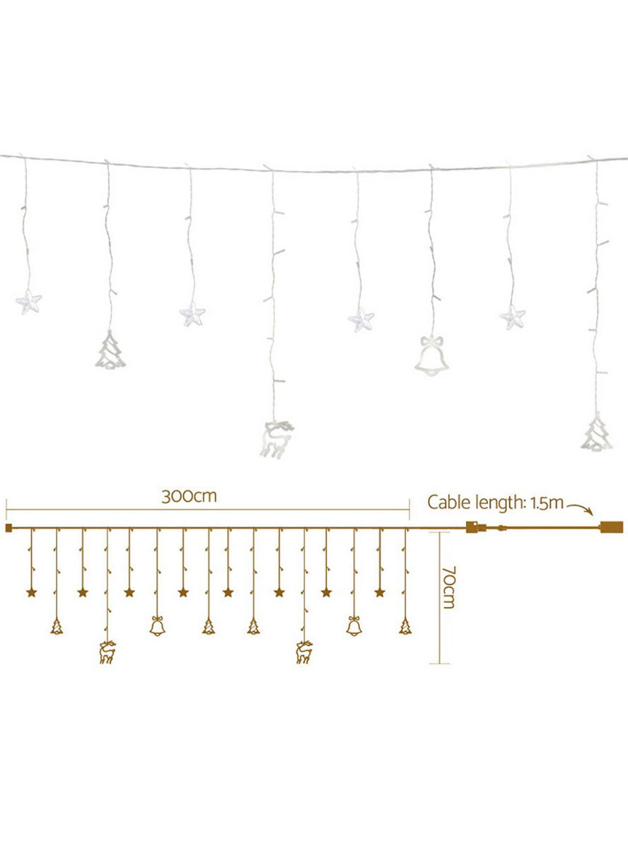 Warm White Christmas Icons Icicle Lights 3 Metre 138 LED Dimensions Image