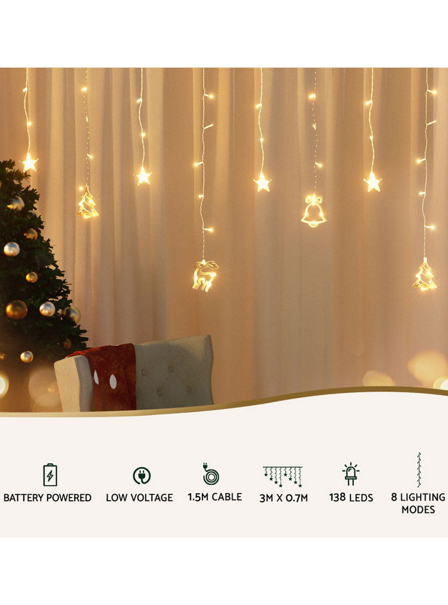 Warm White Christmas Icons Icicle Lights 3 Metre 138 LED Information Image