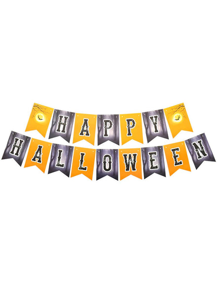 Image of Hanging Orange and Black Happy Halloween Bunting Decoration