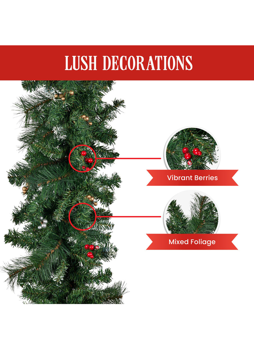 Green Christmas Garland With Red Berries 3 Metre - Info Image