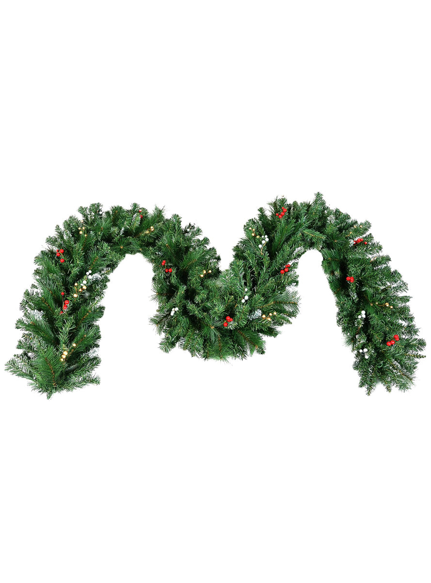 Green Christmas Garland With Red Berries 3 Metre - Main Image