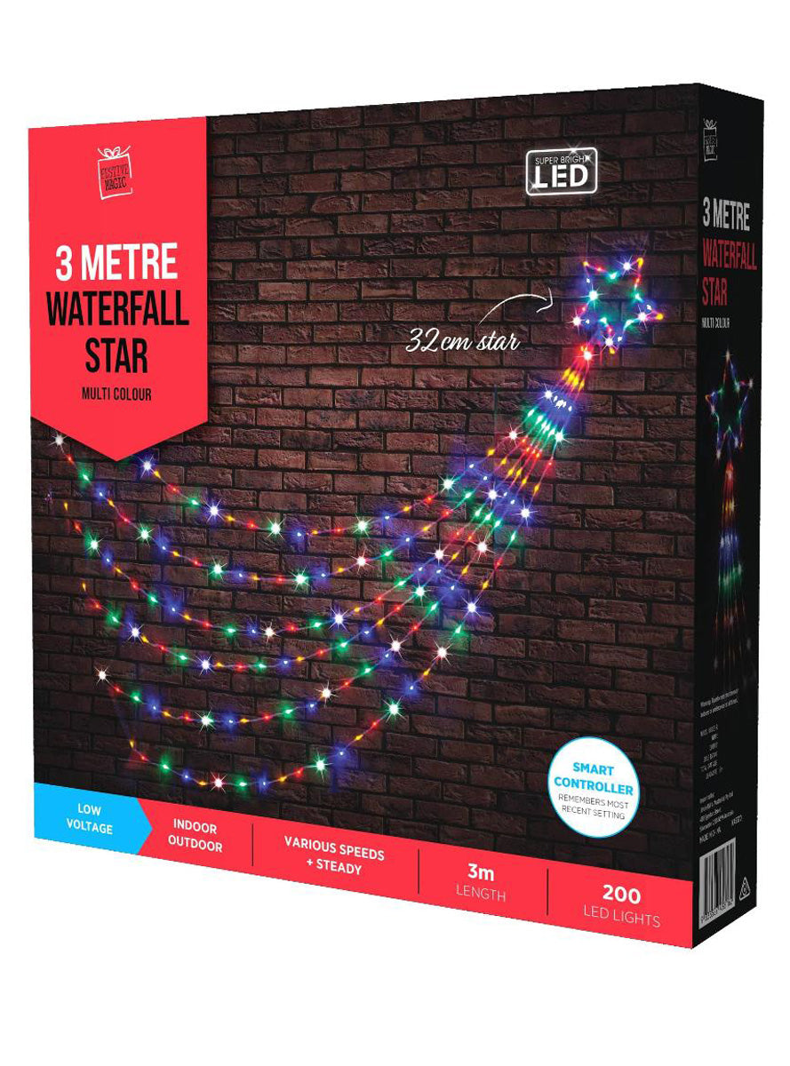 Multicolour Waterfall Christmas Lights with Star 3 Metre - Packaging Image
