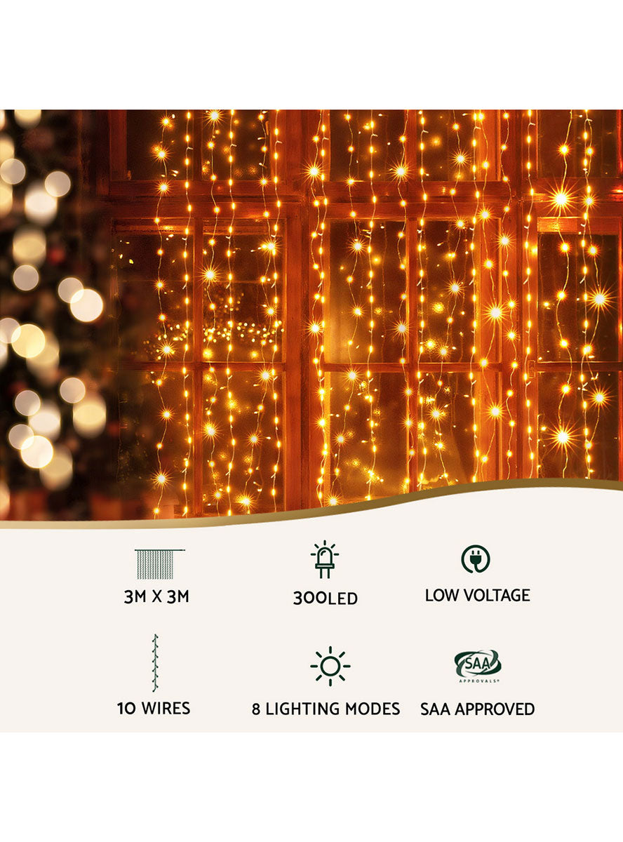 Warm 3 Metre Christmas LED Curtain String Lights - Details Image
