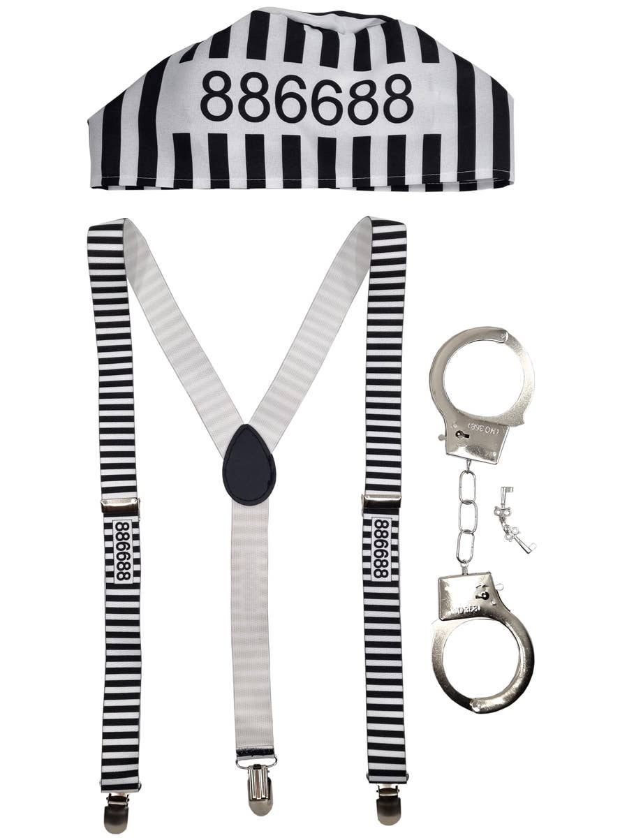 Image of Jail Break 3 Piece Prisoner Costume Accessory Set - Alternate Image