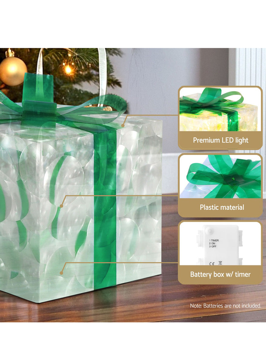 Green and White Light Up Christmas Gift Box Decoration Set 3 Piece - Information Image 3