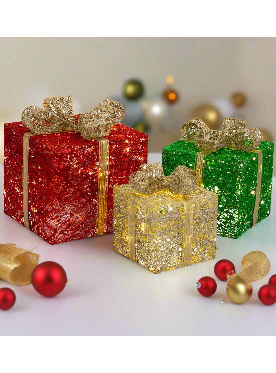 Jumbo Presents 3 Piece Glitter Christmas Decoration - Main Image