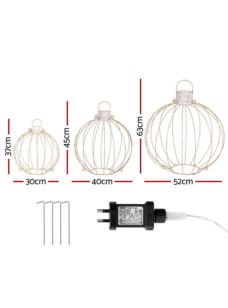 Light Up Christmas Ball Decoration Set 3 Piece - Dimensions Image