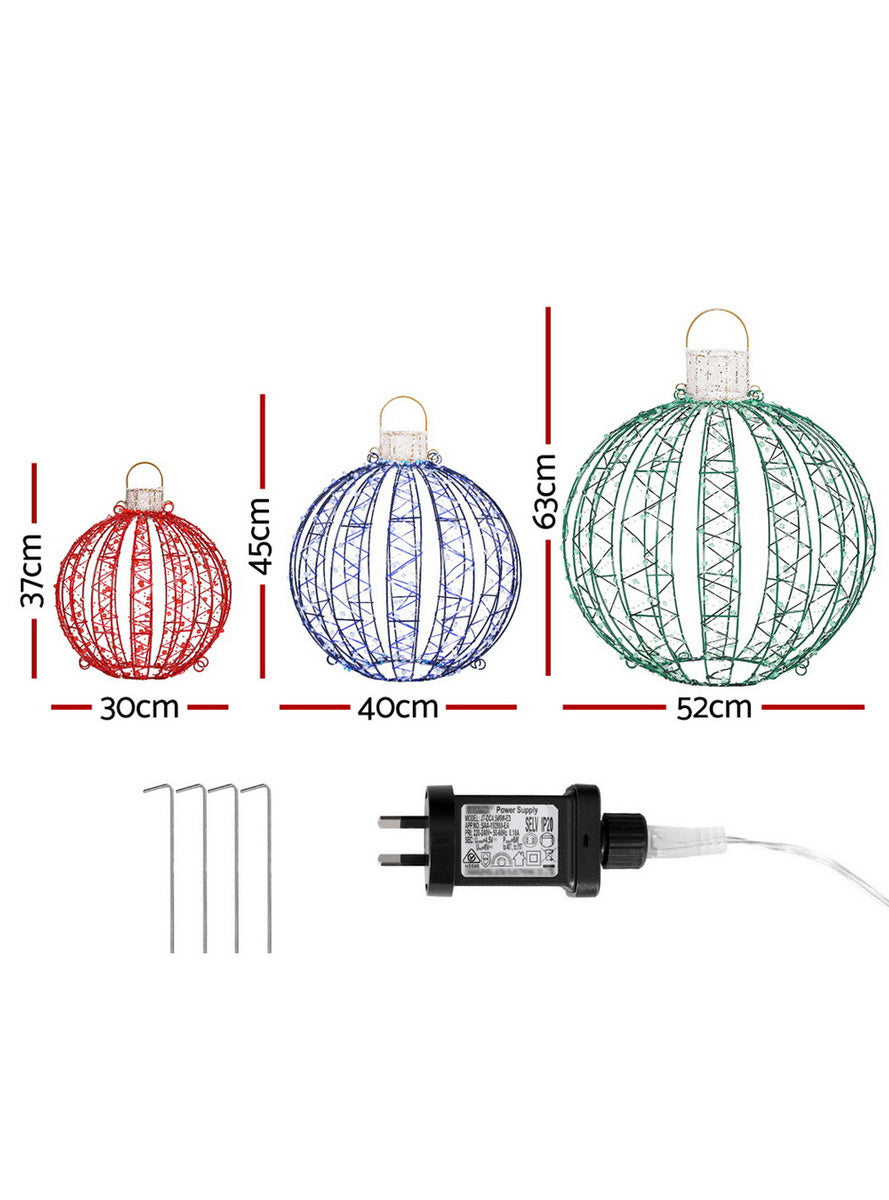 Light Up Christmas Balls Decoration Set 3 Piece - Dimensions Image