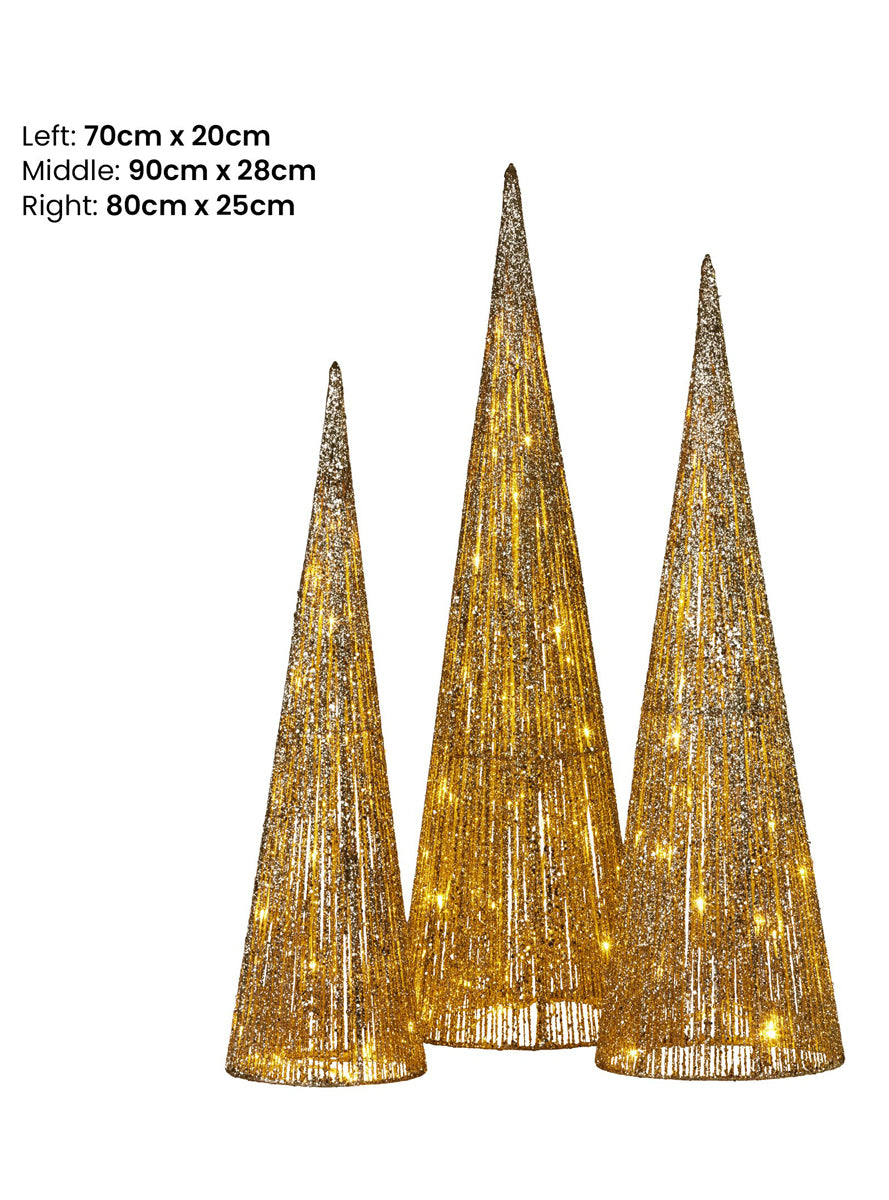 Light Up Christmas Trees Decoration 3 Piece - Dimensions Image