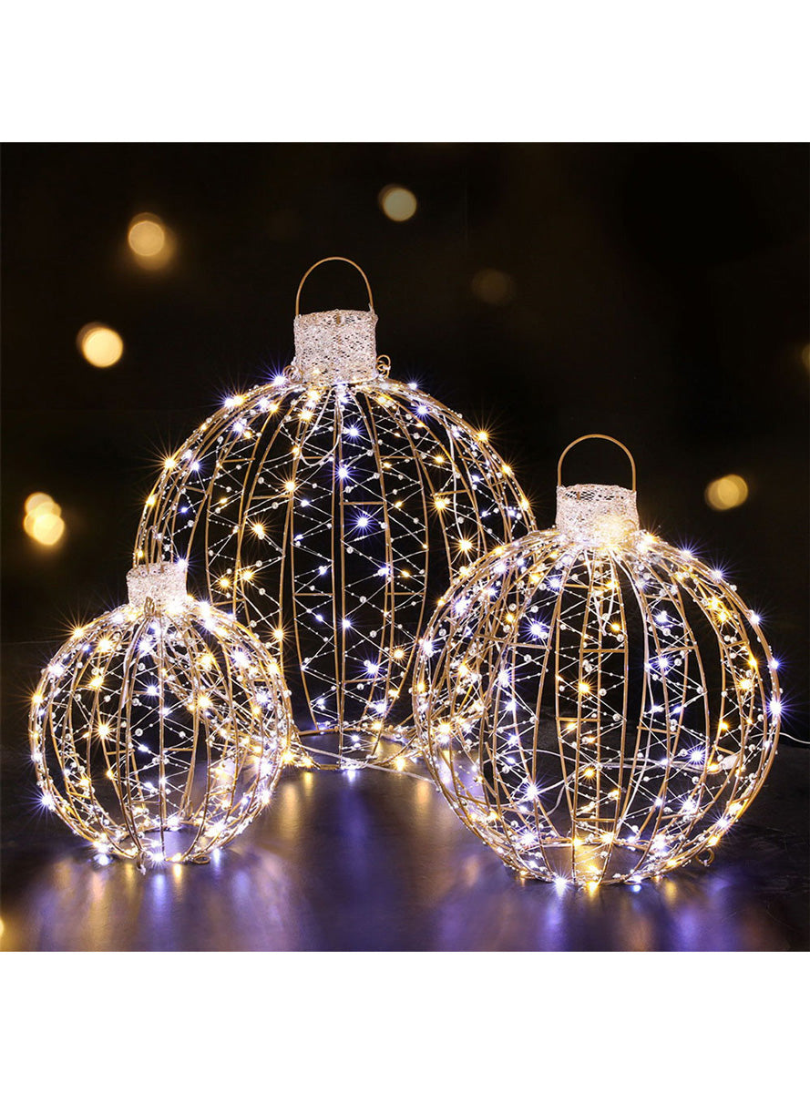 Warm White Golden Christmas Ball Decoration Set 3 Piece - Alternate Image