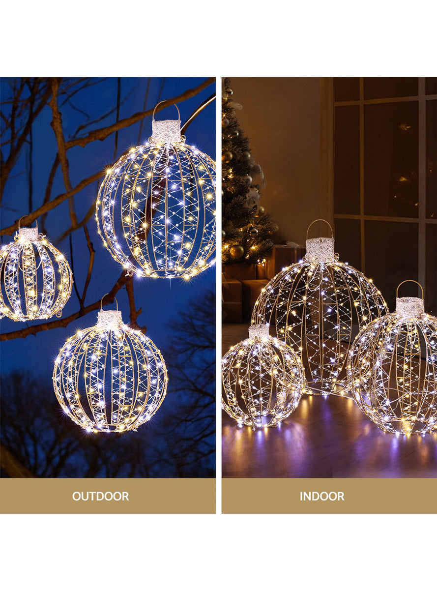 Warm White Golden Christmas Ball Decoration Set 3 Piece - Information Image 2
