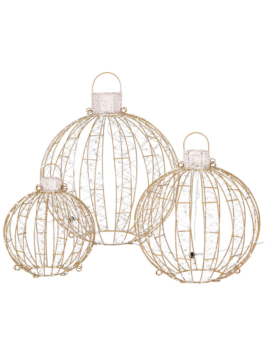 Warm White Golden Christmas Ball Decoration Set 3 Piece - Main Image