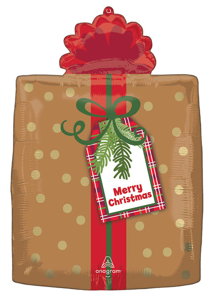 30Cm X 45Cm Self Sealing Merry Christmas Plaid Present Foil Balloon - Main Image