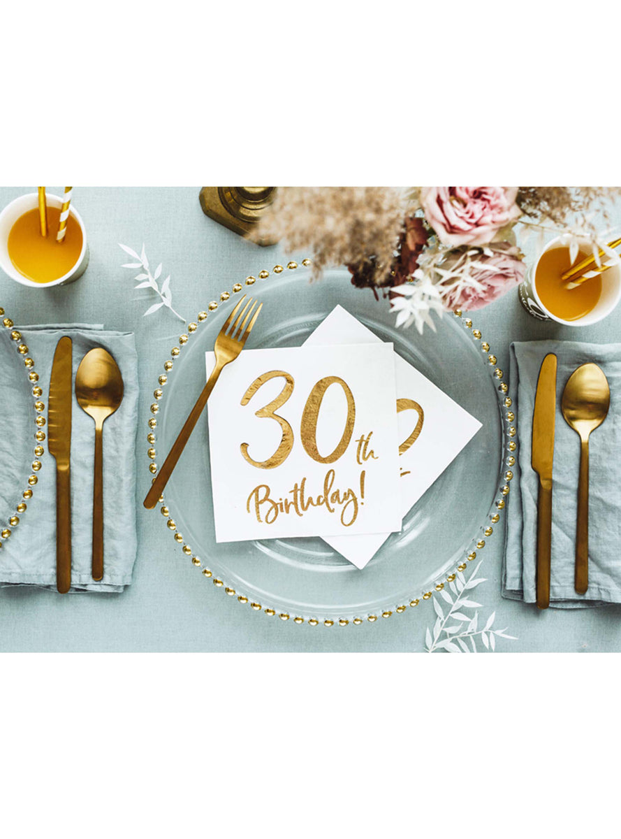 30th Birthday 20 Pack Gold Foil Lunch Napkins — Lifestyle Image