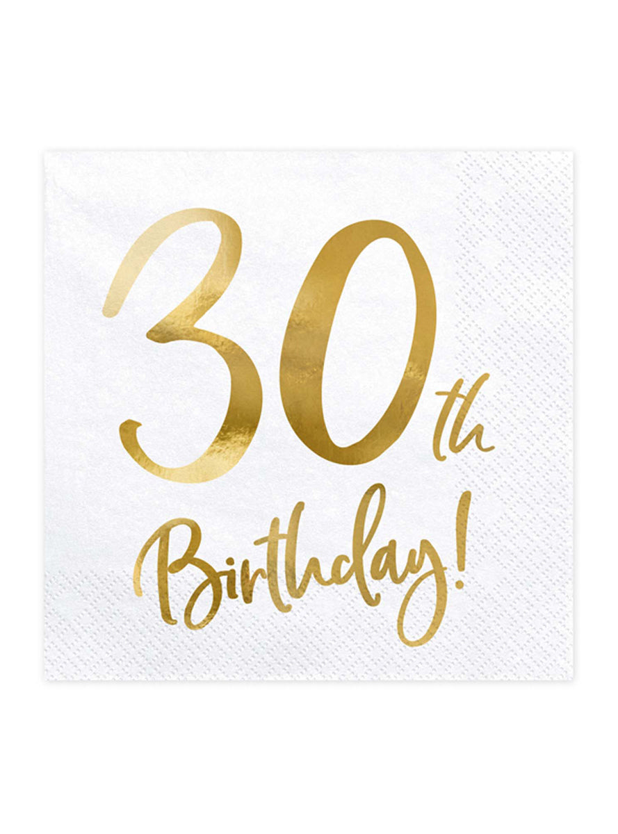 30th Birthday 20 Pack Gold Foil Lunch Napkins — Main Image