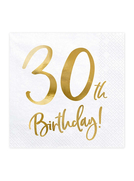 30th Birthday 20 Pack Gold Foil Lunch Napkins — Main Image