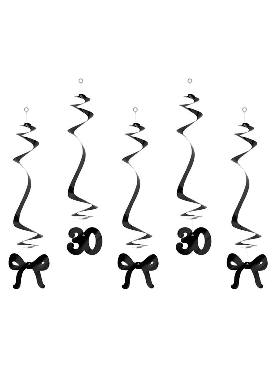 30th Birthday 5 Pack 50cm Black Swirls With Bows — Main Image