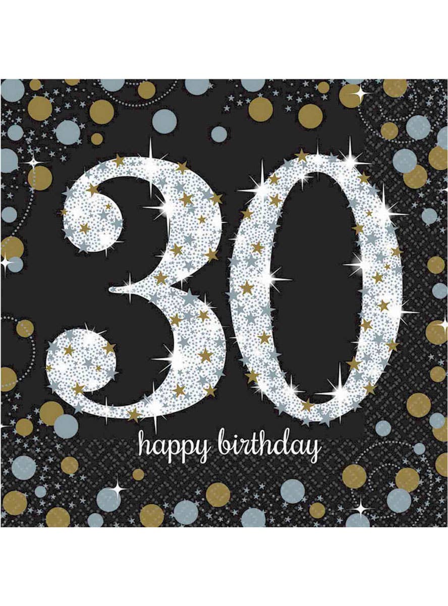 Image of 30th Birthday Black and Gold 16 Pack Lunch Napkins