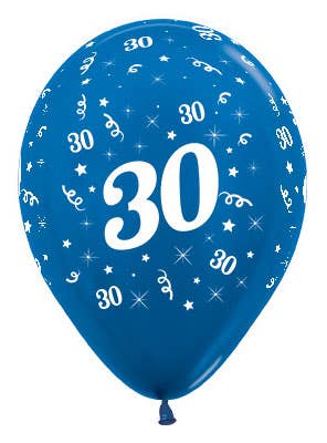 Image of 30th Birthday Metallic Blue 25 Pack Party Balloons