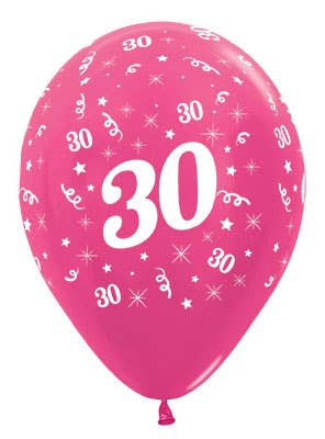 Image of 30th Birthday Metallic Fuchsia Pink 25 Pack Party Balloons