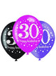 Image of 30th Birthday Pink and Black 6 Pack Party Balloons