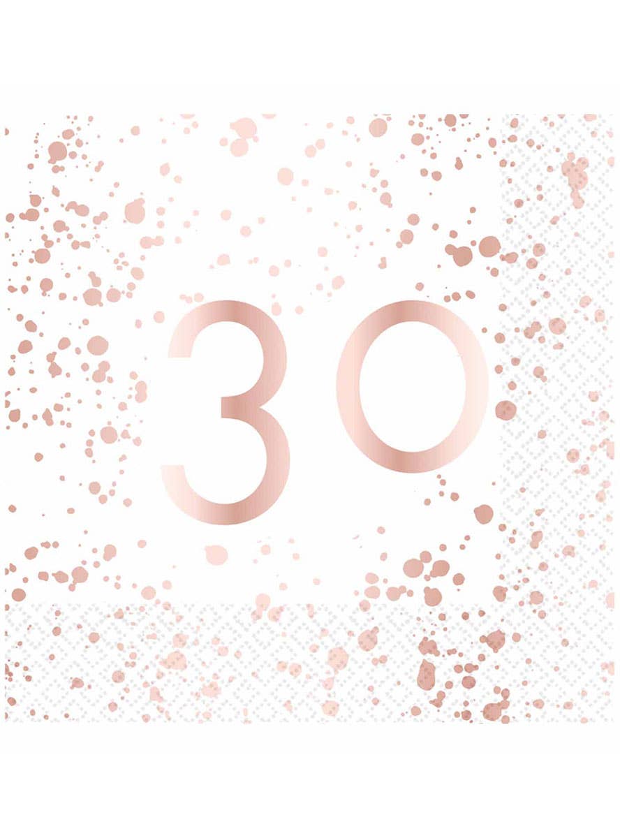 Image of 30th Birthday Rose Gold and White 16 Pack Lunch Napkins