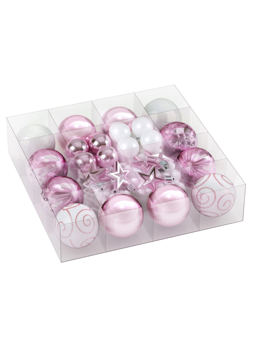 33 Piece Pink Christmas Baubles Pack - Alternate Image 1