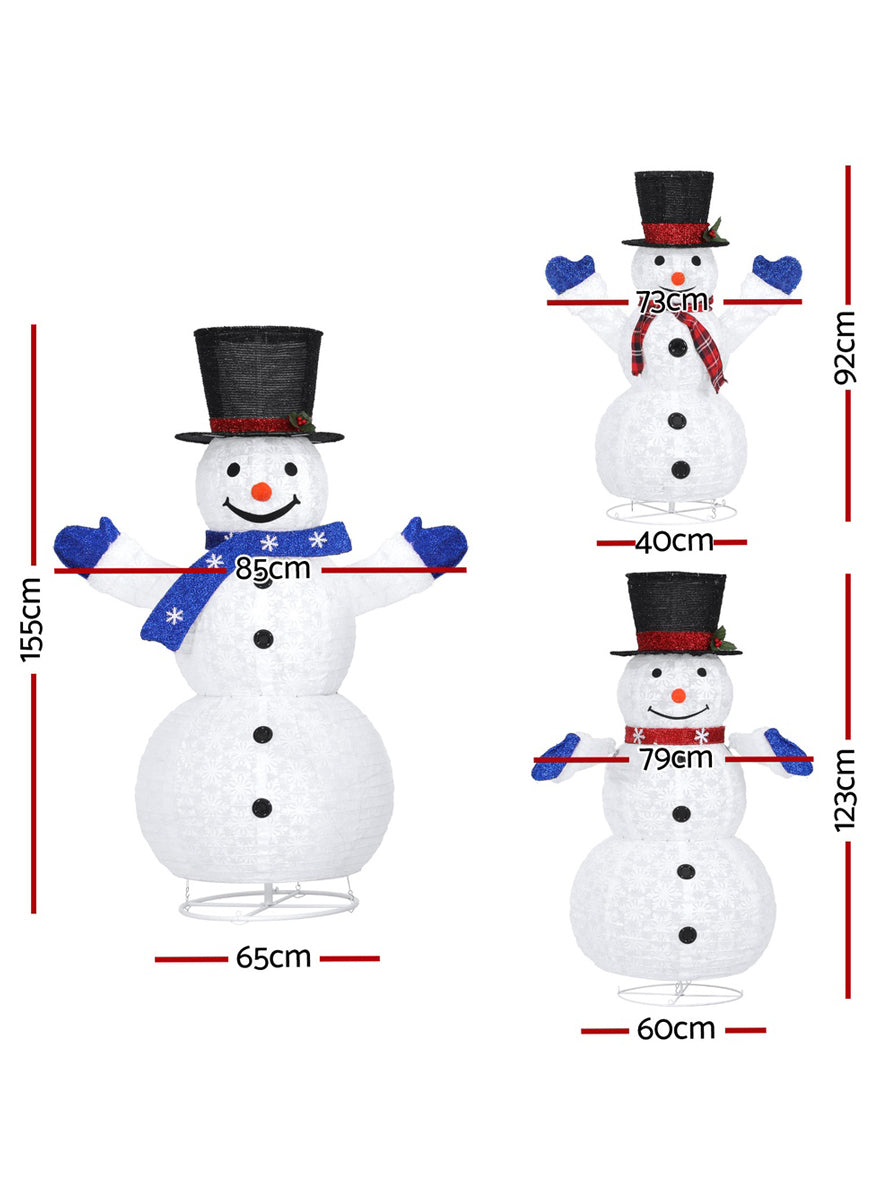 330 LED Fairy Light 3 Piece Snowman Christmas Decorations - Measurements Image