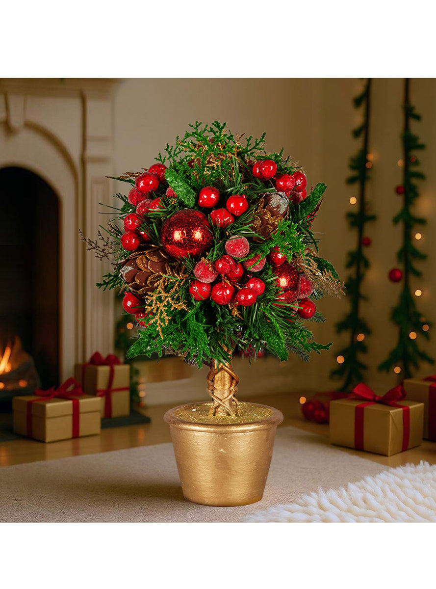 Red Berry And Bauble Decorated Tabletop Topiary Tree Christmas Decoration 36cm - Alternate Image